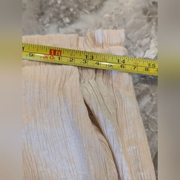 Zara Beige Textured Wave Crinkle Gauze Wide Leg Elastic Waist Sz S Pockets Boho - Picture 12 of 13